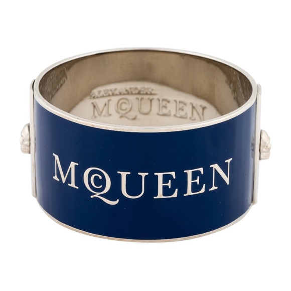 Alexander McQueen Wide Logo Skull Bangle Bracelet Blue NWOT Rare NWOT $365 - Picture 2 of 5
